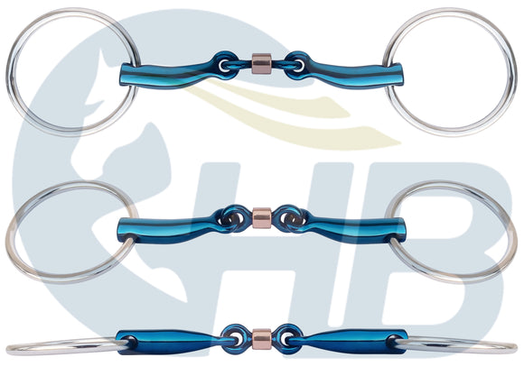 Fager Style Copper Roller Anatomic Loose Ring Snaffle Titanium Blue