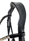 Black Leather Hanoverian Bridle - Silver Padding