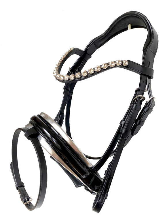 Black Leather Hanoverian Bridle - Silver Padding