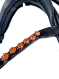 Black Rolled Leather Hanoverian Bridle with Rose Gold Detail
