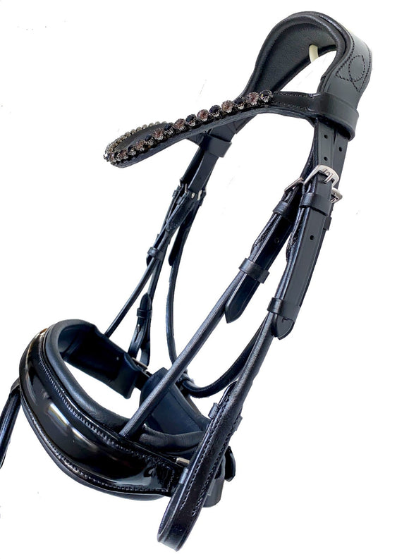Black Rolled Leather Hanoverian Bridle Patent Noseband