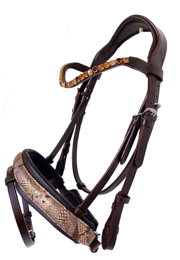 Brown Crank Flash Bridle - Croc Noseband