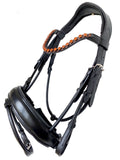 Black Rolled Leather Hanoverian Bridle - Rose Gold or White Browband