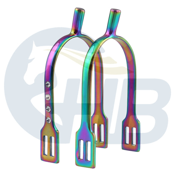 Flat Shank Spurs with Crystals - Various Colours