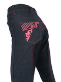 Ladies Denim Full Seat Breeches  - Pink Details