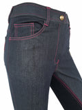 Ladies Denim Full Seat Breeches  - Pink Details