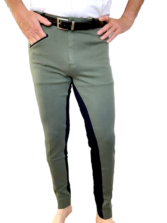 Mens Two-Tone Jodhpurs - Olive Green/Black