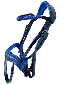 Black Leather Hanoverian Bridle - Blue Trim