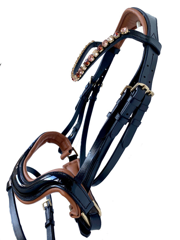 Black Leather Hanoverian Bridle - Tan Padding