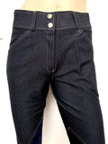 Ladies High Waist Denim Breeches  - Suede Grip Knee