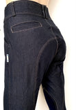 Ladies High Waist Denim Breeches  - Suede Grip Knee