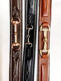 Rose Gold Crystal Bit Belt - Chocolate Brown Leather