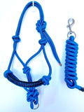 Braided Detail Rope Halter and Lead - Blue with Black