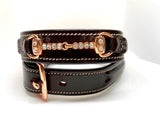 Rose Gold Crystal Bit Belt - Chocolate Brown Leather