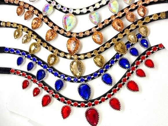 Hanging Crystal Browbands - Various Colours