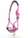 Braided Detail Rope Halter and Lead - Pink with Black