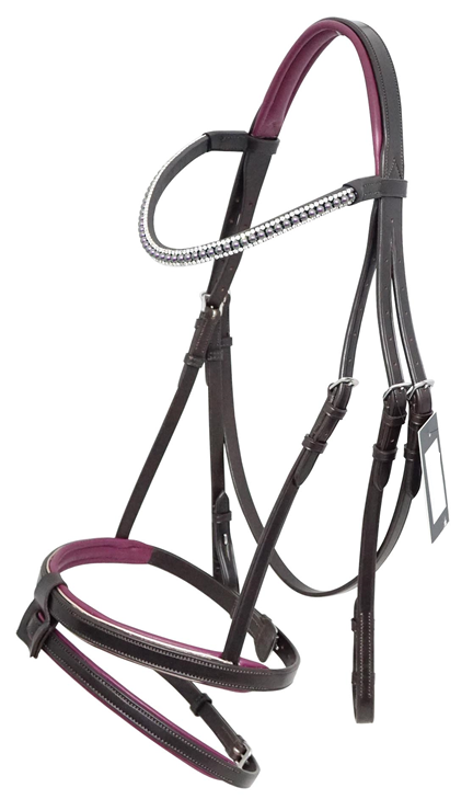 Brown Leather Hanoverian Bridle - Purple Detail