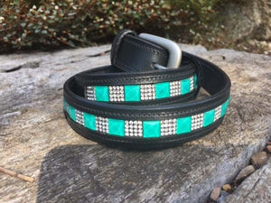 Turquoise Crystal Leather Belt